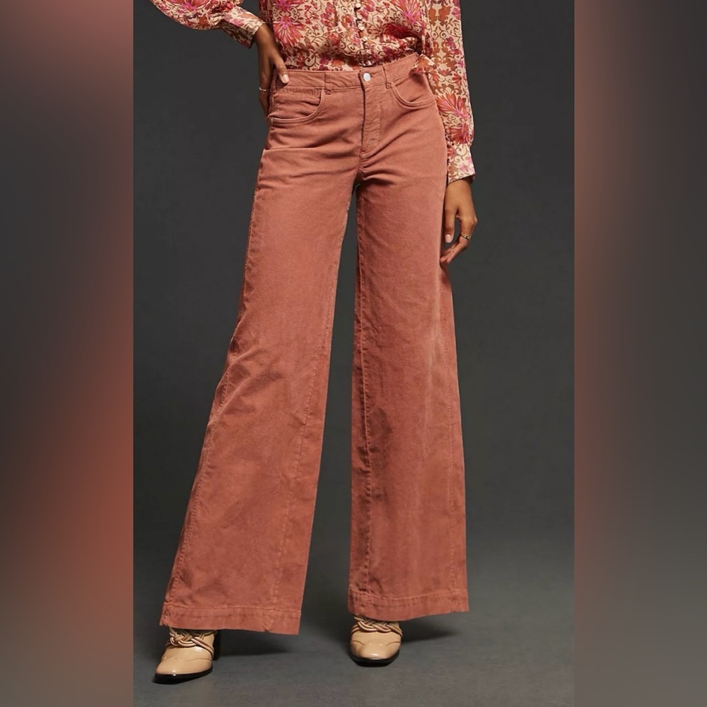 Pilcro Wide-Leg Corduroy Pants in Rust